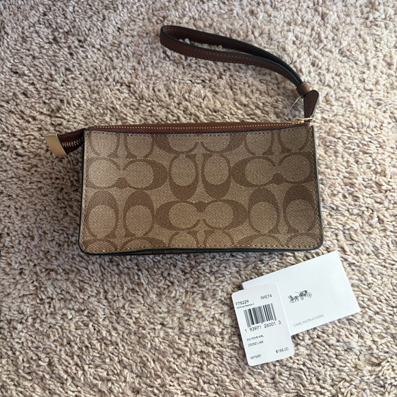 Coach Women’s Fold over Brown and Tan Signature Wristlet Wallet 7x4 NWT - Picture 3 of 9